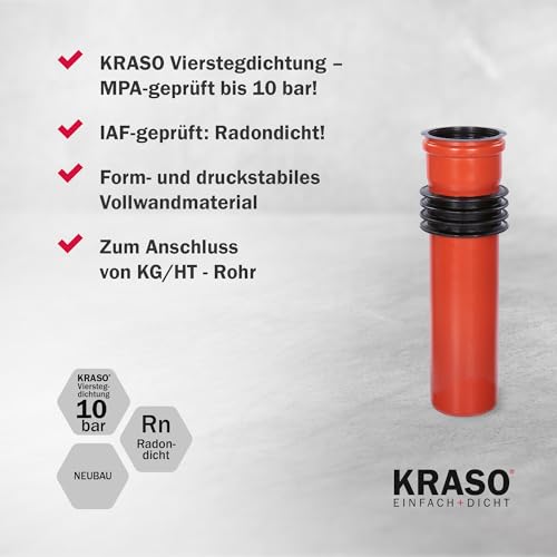 KRASO Raccord de sol type BDF - Avec joint KRASO étanche à la pression sur tout le pourtour - Certifié MPA jusqu'à 10 bar - Pour le raccordement de tuyaux KG/HT - Avec couvercle de protection du temps – vue 2