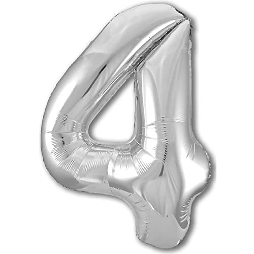 Palloncino 4° Compleanno Numero 4 Gigante Argento, Palloncino Xxl Di 100 Cm. Decorazione Compleanno. Ad Aria O Ad Elio.
