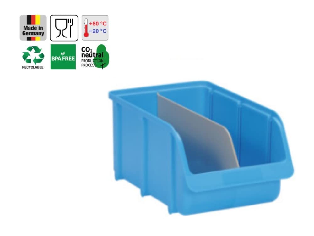 12 scatole a vista impilabili in polipropilene PP, misura 4, resistenza ai grassi, resine, alcali, oli e acidi, impilabili, blu, 207 x 155 x 332 mm, per officina, garage magazzino 1099290