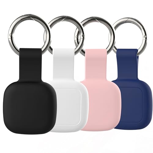 4-Pack Holder for Life360 Tile Mate 2022/2024 Tracker with Keychain Accessories Soft Silicone Scratch Resistant Cover Anti-Lost Case for Bag Luggages Keys Pets Dogs Black/White/Pink/Dark Blue