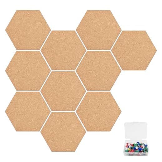Comzantor 10 Pièces Panneau de Liège Hexagonal, Tableaux d'Affichage Mural, Tableau en Liege Autocollant, Panneaux en Feutre,pour Suspension de Photos, Décoration Murale, avec Une boîte de Punaises