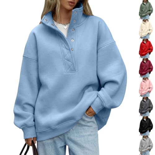 Mockneck Sweatshirt Women Oversized Casual Long Sleeve Collared Tops