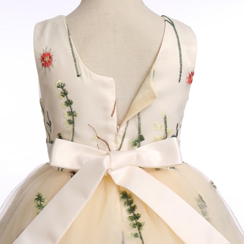 Floral Embroidered Tulle Dress Girls Sleeveless Birthday Wedding Pageant Party Formal Long Tutu Dresses4