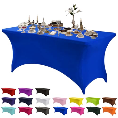 Stretchable Tablecloths,Royal Blue Spandex Fitted Tablecover 6ft Washable Stretch Spandex Table Cover Fitted for Rectangle Table,Universal Elastic Spandex TableCover for Wedding Banquet Holiday Party