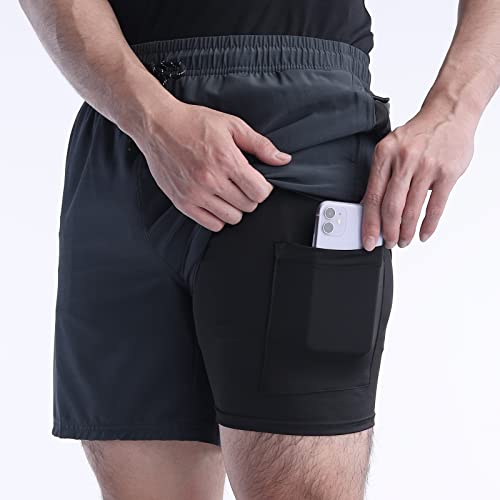 Biwisy Mens Swimming Trunks Quick-Dry with Compression Liner 2 in 1 Swim Shorts with Zipper Pockets4