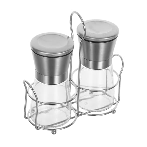 BRIGHTFUFU 手動可能な胡椒研磨器 小型ステンレス ガラス製スパイスミル 海塩対応リフィル可 携帯便利な卓上スタンド付き