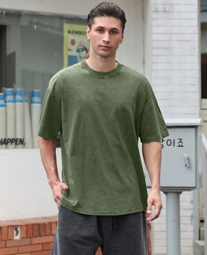 Womens Washed Vintage Oversized T-Shirt Baggy Workout Tops Short Sleeve Cotton Tshirts Streetwear Boyfriend Tee(W-Army Green,s) — view 7