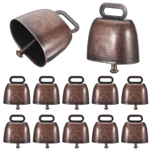 Happyyami Lot de 12 petites cloches en cuivre en osier pour bovins, chevaux, moutons, cloches de vache vintage pour la maison, Noël, décoration murale et de porte