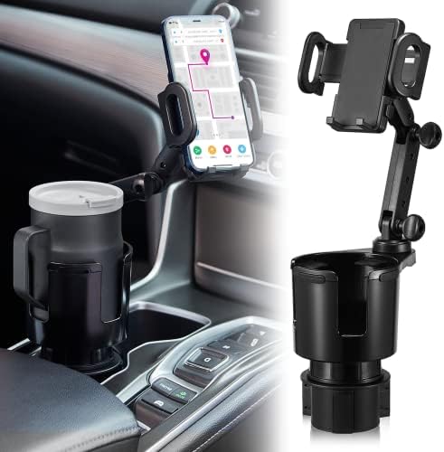 Cup Holder Expander for Car with Phone Mount,THIS HILL 2 in 1 Car Cup Holder Expander Adjustable Base, 360°Rotation, Cup Holder Cell Phone Holder for Car Compatible with iPhone/Samsung All Smartphones