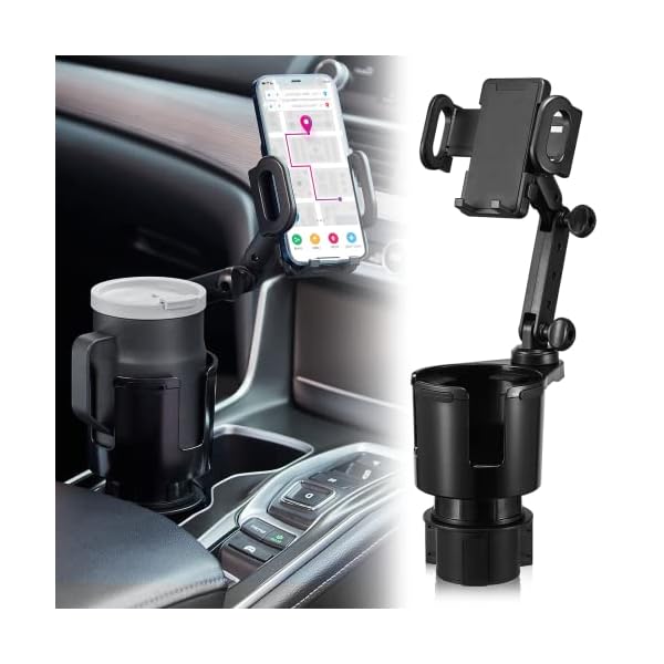 Cup-Holder-Expander-for-Car-with-Phone-MountTHIS-HILL-2-in-1-Car-Cup-Holder-Expander-Adjustable-Base-360Rotation-Cup-Holder-Cell-Phone-Holder-for-Car-Compatible-with-iPhoneSamsung-All-Smartphones
