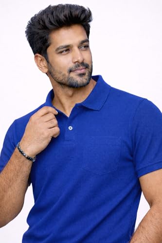 Image of Premium Pique Cotton Pocket Polo T-Shirt for Men | 210-220 GSM | Regular Fit | 2-Button Placket | Soft Breathable Fabric | XS-3XL