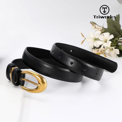 Image of TRIWORKS 2 Pack Women Leather Belt for Jeans Pants Fashion Ladies Faux Leather Belt with Gold Buckle