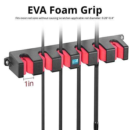 Calamus Horizontal Fishing Rod Holder – Wall Mounted Fishing Rod Rack, Store 6 Rods Or Fishing Rod Combos In 13.6 Inches, Great Fishing Pole Holder For Garage, Horizontal 6-Rod Rack, 1 Pair #TOP4