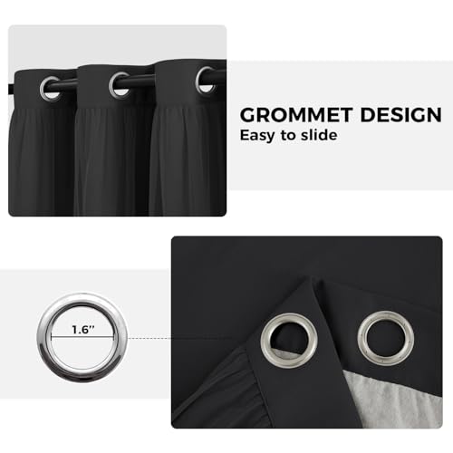 Image of 100% Blackout Curtains for Bedroom, Double Layer Black Curtains, Black Out Curtain 90 inch Long with Sheer Overlay for Living Room, Room Darkening Window Drapes with Grommet, 52 inch W x 90 inch L