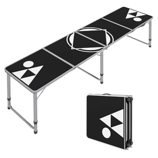 Outsunny 8ft Portable Beer Pong Table with Adjustable Legs, Folding Camping Table, Aluminum Picnic Table, for Party, Travel, BBQ, Beach, Black and White