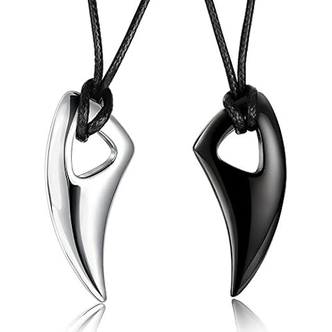 BESTEEL Joyeria 2 Piezas Acero Inoxidable Collares Hombre Colgante De Los Dientes del Lobo Cover