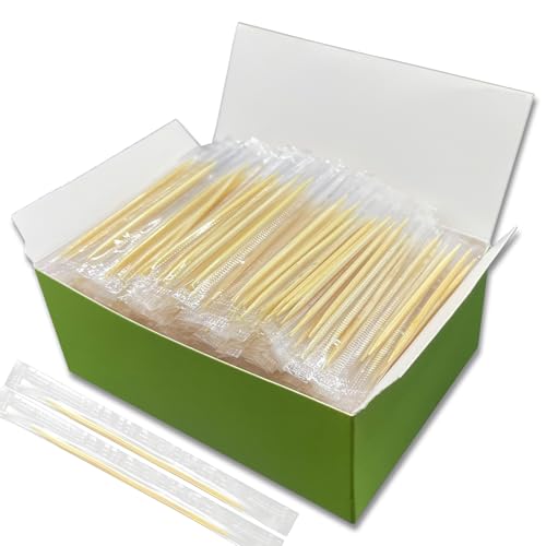 LOCIUN Bamboo Toothpicks 1000 Count Individually Wrapped Dual-Pointed Tips 2.55 Inch Disposable & Sanitary Ideal for Dental Care Food Picking Home Restaurant and Travel