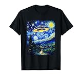 UFO Aliens Flying Saucer - Van Gogh Style - Starry Night T-Shirt
