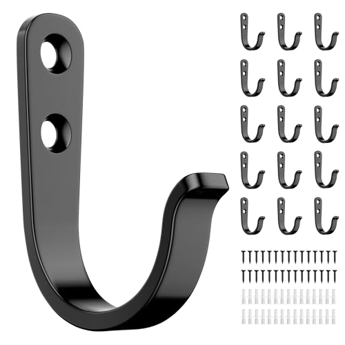 jockcaras 15Pcs Wall Hooks for Bathroom, Kitchen, Closet, and Garage - Black Metal Hooks for Hanging Coats, Towels, Hats, Keys, Bags, and Coffee Cups - Holds Up to 40 lbs