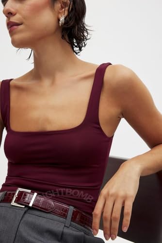 Image of SIGHTBOMB Microfiber Ultra Soft Feather Touch Seamless Front SOFTLINE Square Neck Double Layered Support Spaghetti Tank TOP for Women