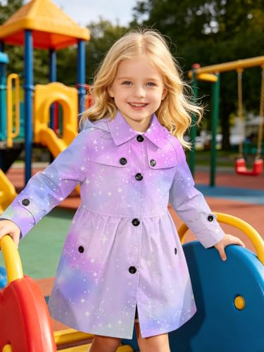 Image of Cromoncent Girl's Rain Jackets Waterproof Hoodie Trench Coat Cute Dress Coat Outerwear, 3-12 Years