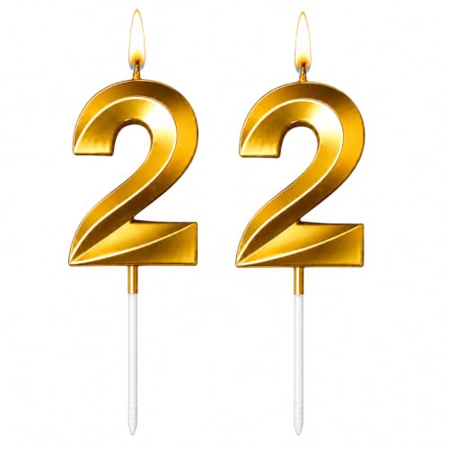 Image of Number Candles3 Inch For Birthday, Wedding, Engagement, Valentines Day Celebration, Bridal Shower, Bachelors Decoration Gold (Numerical No 22), Wax, Unscented