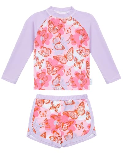 Image of babygoal Little Girl Rash Guard UPF 50+ Swimsuit 2-Piece, Long Sleeve Rashguard Bathing Suit Set for Girls 3-8 Years