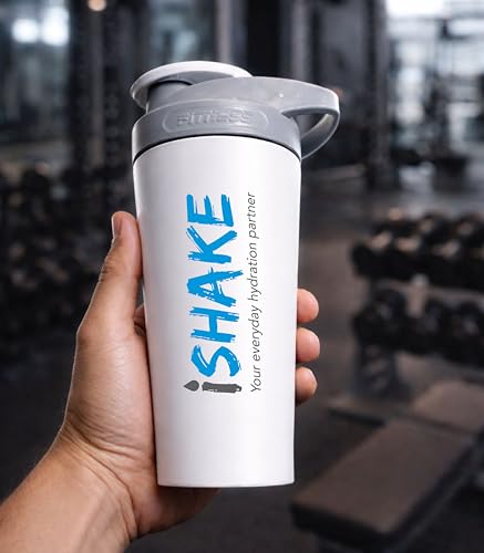 Image of Stainless Steel Protein Shaker Bottle, 100% Leakproof Metal Gym Shaker, Durable Steel Gym Sipper Bottle for Smooth Protein Mixing with Measurement 700 ml (White)