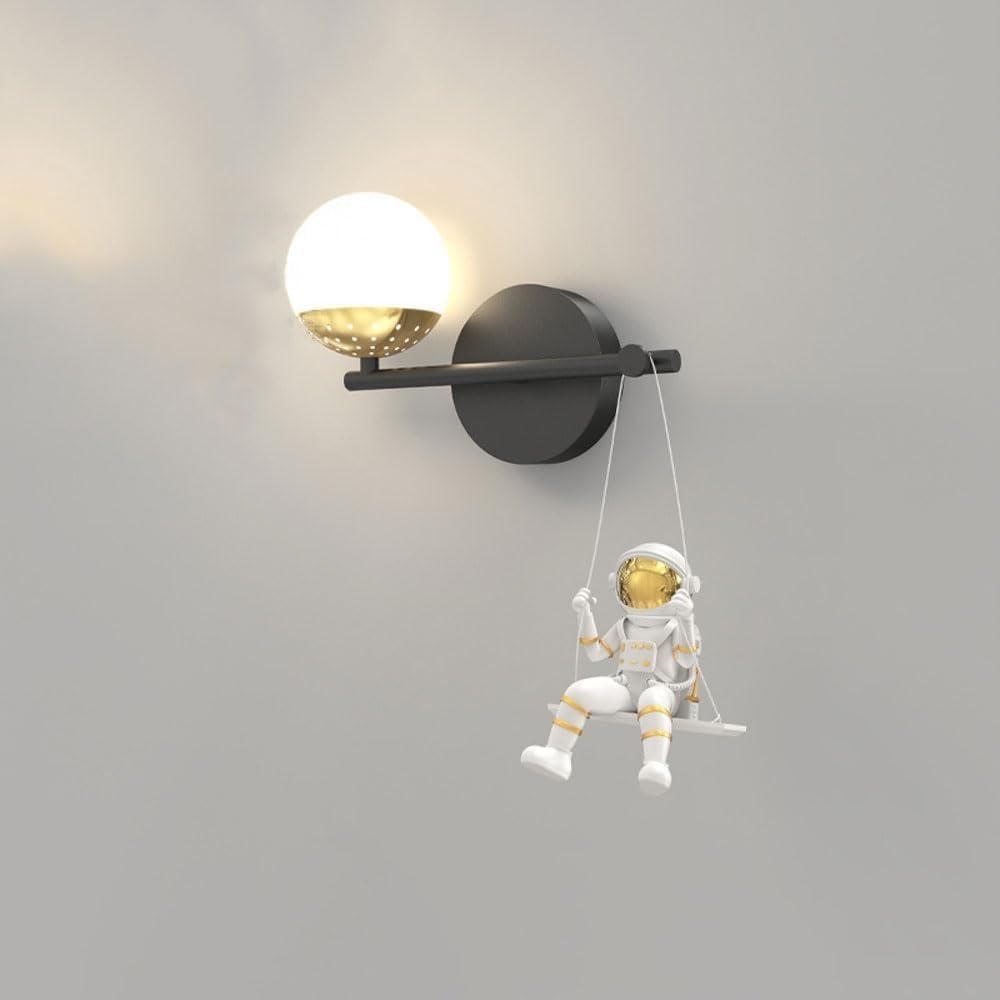 Modern Home Decoration Wall Lamp LED Cartoon Children Bedroom Light Astronaut Moon 3-Color Mount(Left Light)