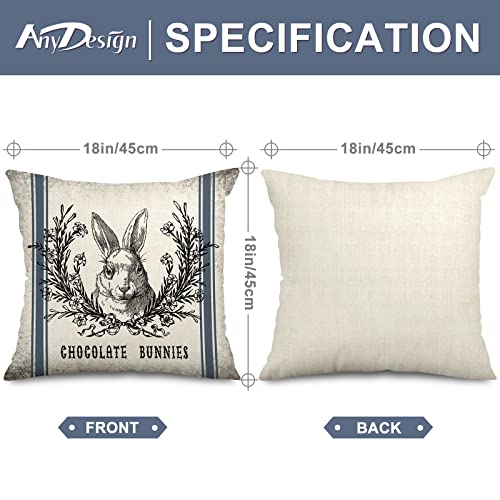 Anydesign Vintage Easter Pillow Covers Retro Farm Rabbit Throw Pillow Case Royal Bunny Decorative Pillow Case Holiday Cushion Cover For Farmhouse Home Office Safe Decoration, 4 Pack #TOP1