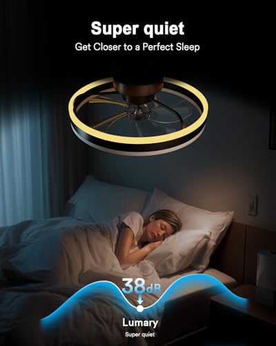 Image of Lumary Smart WiFi Ceiling Fans with Lights, Low Profile Flush Mount Black