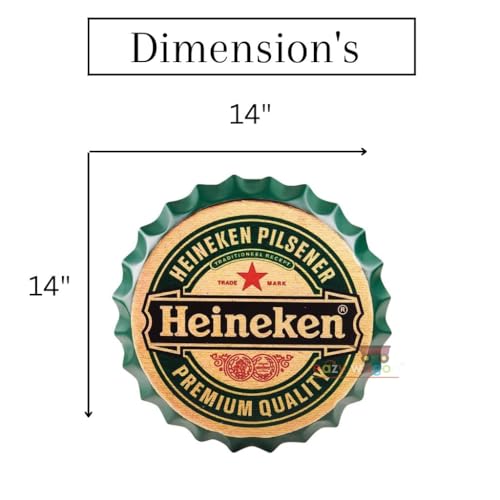 Image of EAZYWAGON Decorative Metal Bottle Caps Wall Sign Plates - 14X14 Inches - HEINE PREMIUM RED | Metal Wall Hanging Bottle Cap for Home, Farmhouse, Bar & Cafe Decoration | Vintage & Retro Look Plaques