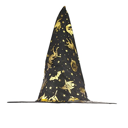LUX ACCESSORIES Halloween Black and Gold Tone Pumpkin Printed Mesh Witch Hat3