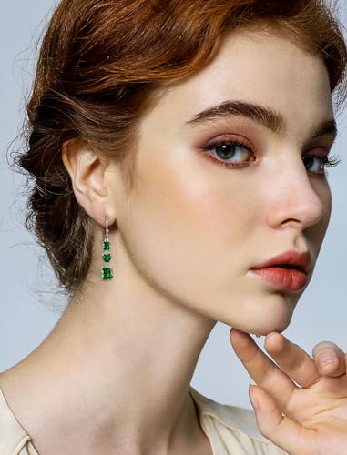 Tri-stone Dangle Drop Earrings Sterling Silver Leverback Errings Square/Heart Cut Birthstone Jewelry for Women2
