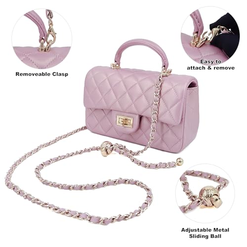 Image of M-ioi-M Small Quilted Crossbody Bag for Women, Genuine Leather Mini Shoulder Flap Purse with Gold Chain Strap & Top Handle