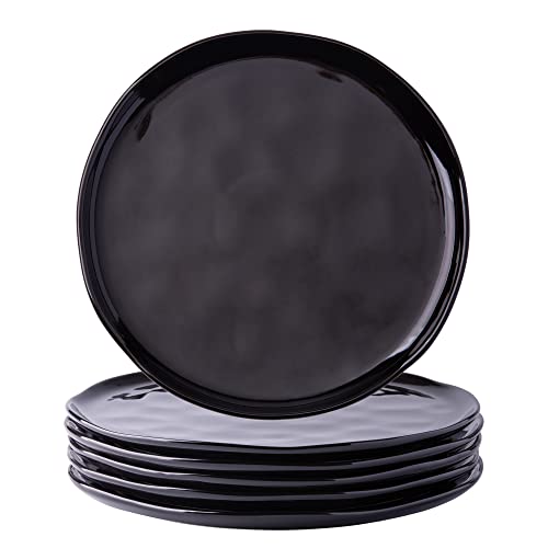 Leratio Dinner Plates,10.5 Inch Ceramic Plates Set Of 6,Handmade Porcelain Plates For Kitchen With Wavy Edge,Microwave & Dishwasher & Oven Safe,Light Weight & Scratch Resistant Dishes Set-Black #TOP9