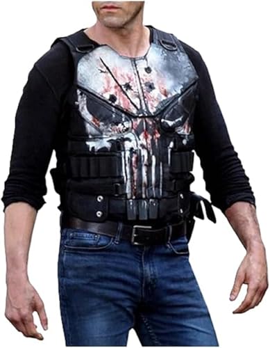 Mens Punisher Frank Castle Skull Logo Leather Vest3
