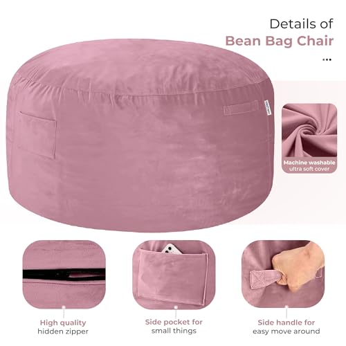 Image of HABUTWAY Bean Bag Chair: Giant 4' Memory Foam Furniture Bean Bag Chairs for Adults with Microfiber Cover 4Ft (Soft Pink)