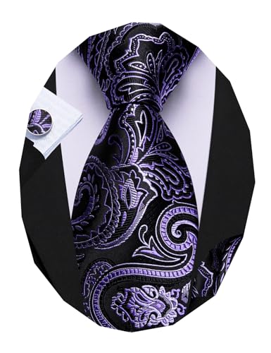 Image of Barry.Wang Paisley Tie Fashion Set Hanky Cufflinks Neckties for Men Woven Silk