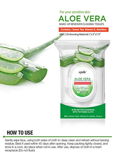 Epielle New Makeup Remover Cleansing Wipes Tissue Towelettes - Aloe Vera, 60 Counts, 2 Pack Beauty Stocking Stuffers Gift #TOP7