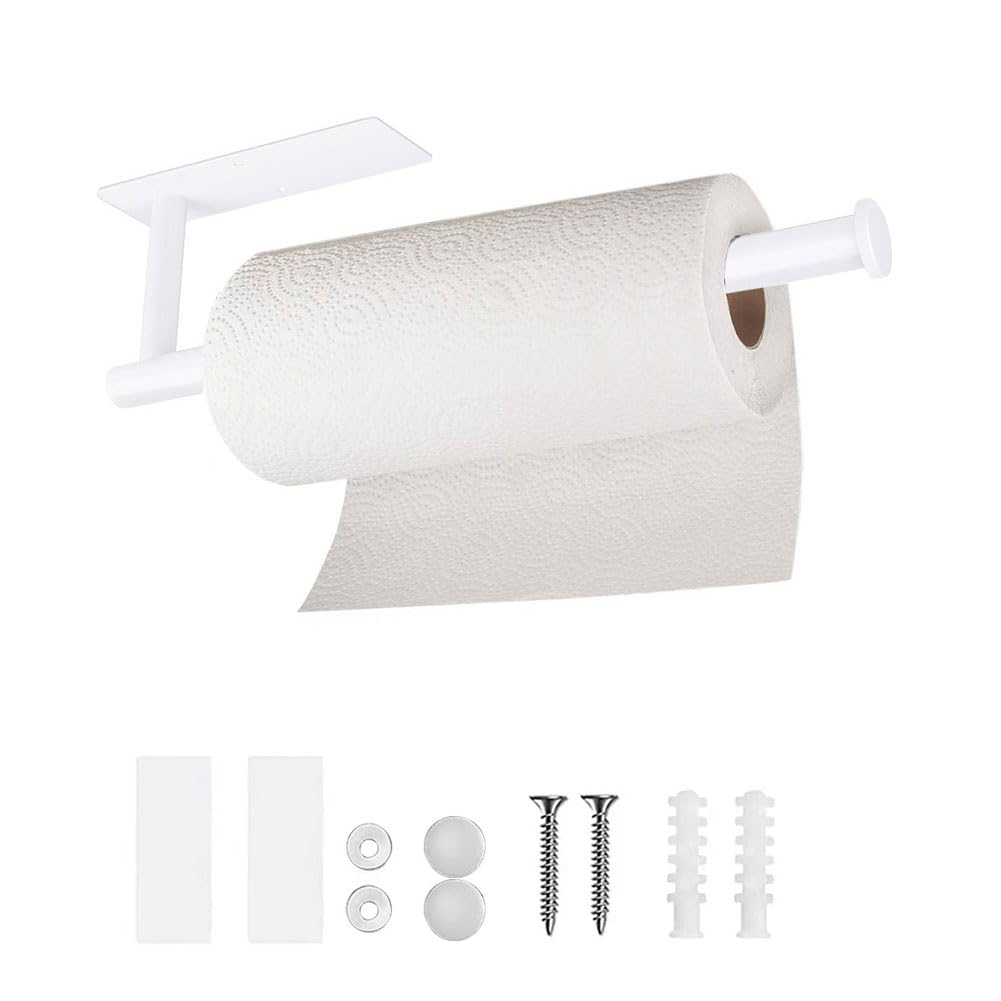 Paper Towel Holder Under Cabinet Wall Mounted Magnetic Paper Kitchen Towel Holder Stainless Steel 13inch White Paper Towel Holder for Bathroom Vanity Storage Organzier