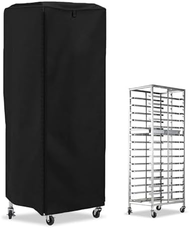 CADUFUELLY 420D Black Bread Rack Cover, 23 x 28 x 64 Inch Pan Rack Cover, Bread Rack Dust Cover with Zipper