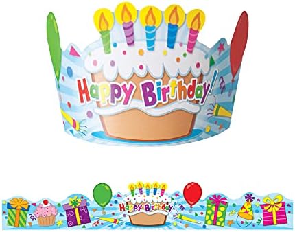 Carson Dellosa Birthday Crowns for Kids—Colorful Paper Party Hats for Kids, Birthday Crown Set With Happy Birthday Message, Classroom Party Decor (30 pc)