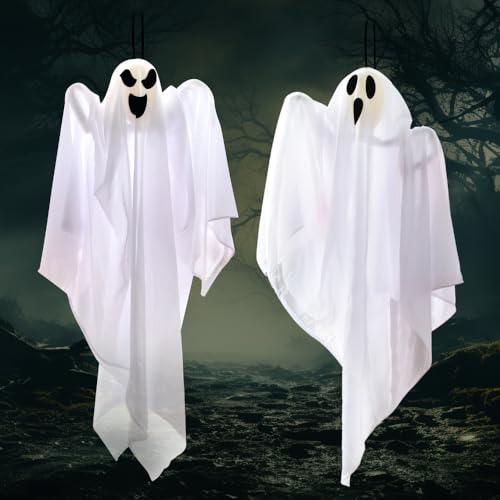 Image of JOYIN 2 PCS 27.5 inch Halloween Decorations Hanging Ghosts Outdoor, Halloween Flying Ghosts Decor for Tree Front Yard Patio Lawn Garden Party Supplies and Holiday Decorations