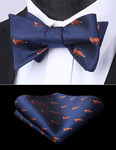 Image of HISDERN Bow Ties for Men Self Tie Animal Bowties Pocket Square Woven Silk Fun Bowtie Handkerchief Set for Wedding Party