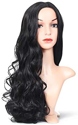 Alibarbara Natural Black Wig For Women Fiber Long Deep Curly Wavy Cosplay Hair For Cute Girl Customization Edition (24", Natural Black)