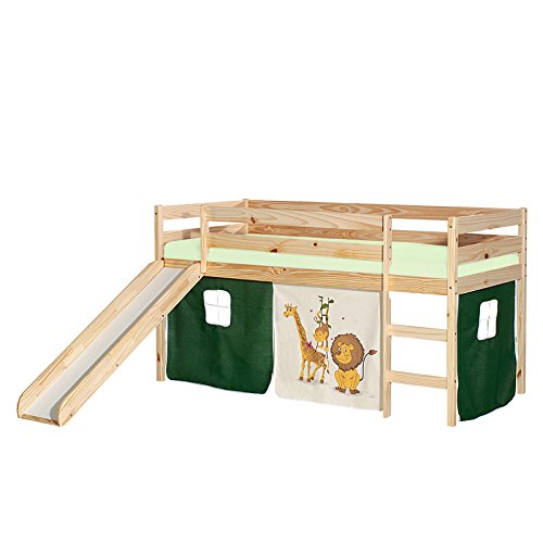 IDIMEX Hochbett mit Rutsche Benny Kinderbett Spielbett Holzbett mit Vorhang...