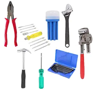 Suzec Johnson Professional Home Kit with Combination Plier, Screwdriver Set, Adjustable Wrench (200 mm), Claw Hammer, Two in One Screw Driver, Allen Key Set & Pipe Wrench (250mm)