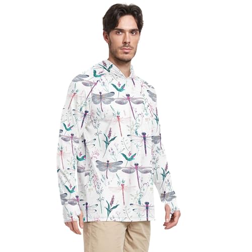 Cute Dragonfly White Mens Sun Protection Hoodies Long Sleeve Beach Hoodie UPF 50 + Beach Shirt S2