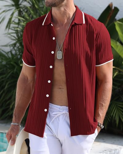 Men's Button Down Shirts Casual Short Sleeve Dress Shirts Summer Beach Vacation Shirts2